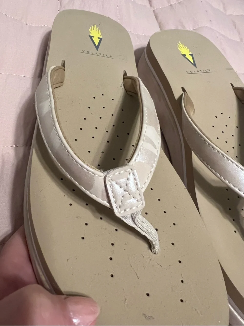 Women's Beige Platform Flip Flop Sandals - Lightweight Neutral Comfort - Picture 5 of 6